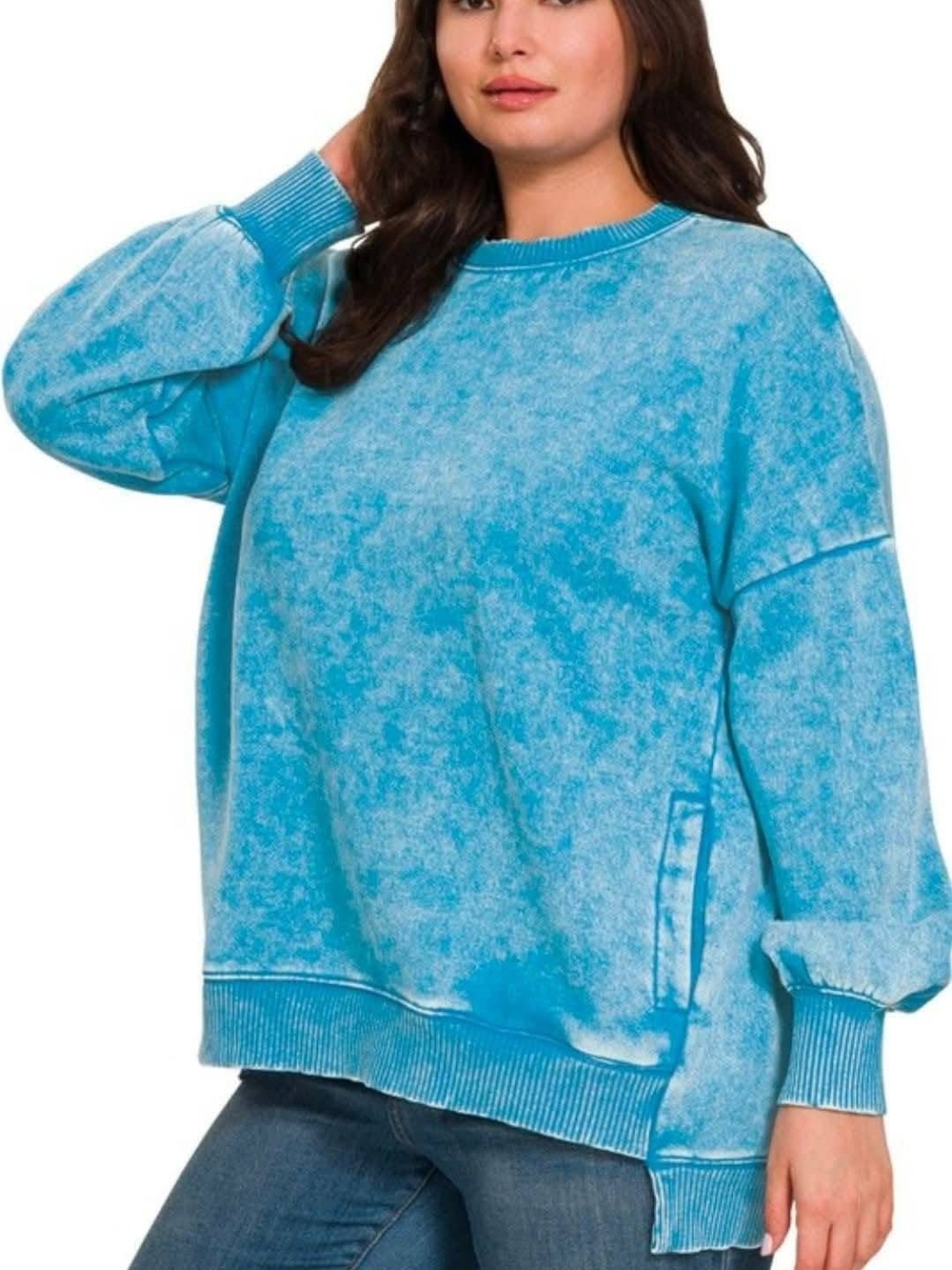 New Zenana Deep Sky Acid Wash Pullover